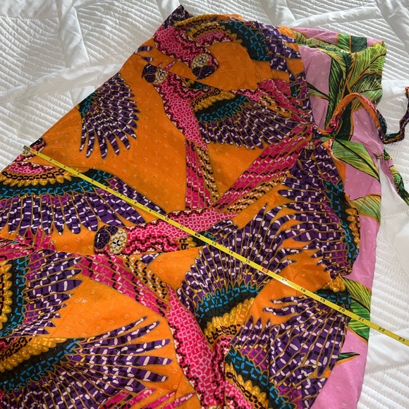 Farm Rio Mixed Print MIDI Dress XL V Pink Foliage and Beaded Macaws - Picture 11 of 11